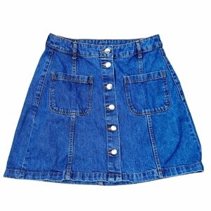H&M Dividen A-Line Denim Skirt Button Front Size 6